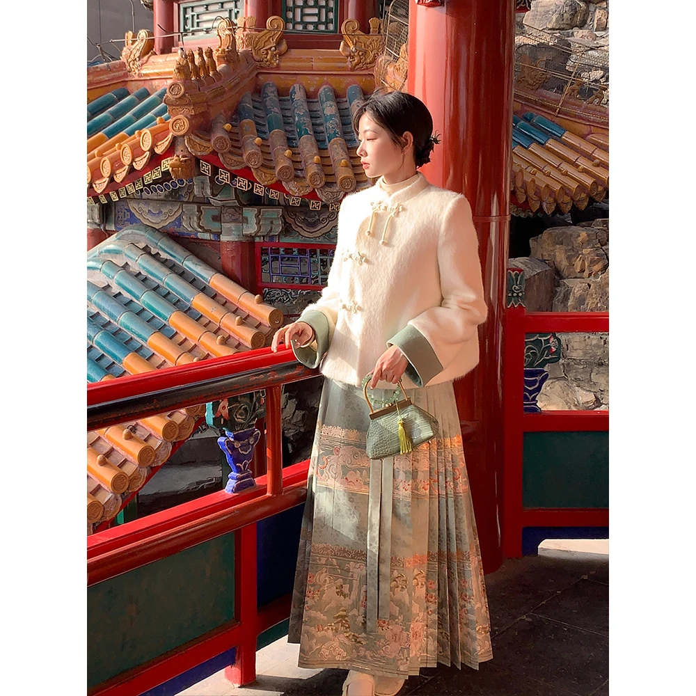 秋冬新款中式国风汉服套装女外套减龄百搭洋气名媛毛呢上衣2088