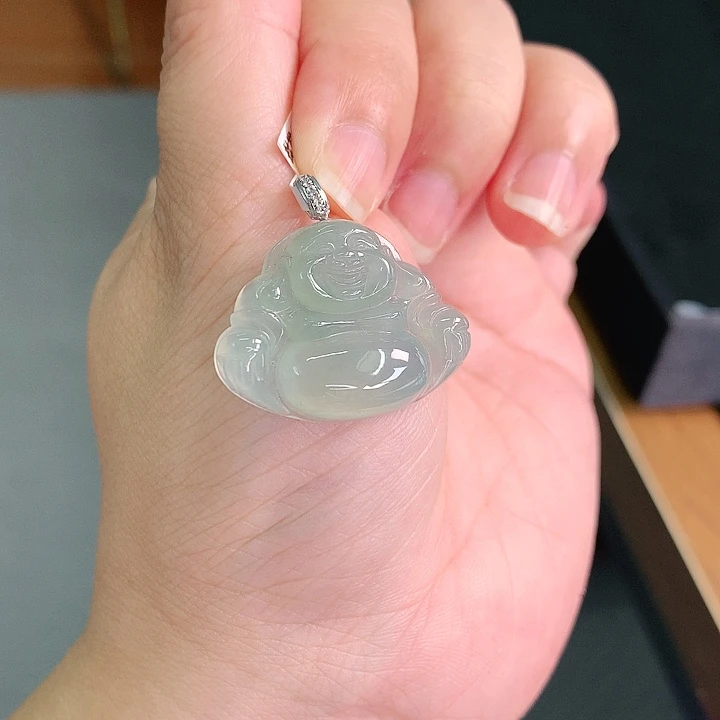 翡翠18K金镶嵌颈饰冰晴佛公22-28-6如