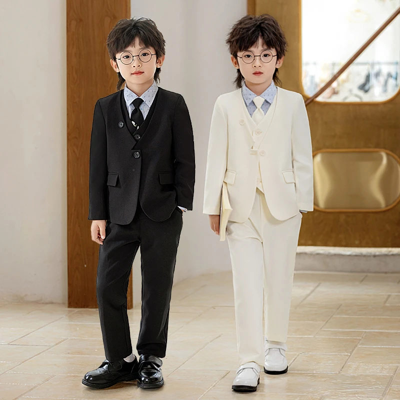 男童主持人小礼服儿童英伦马甲西装套装男宝轻奢西服正式场合衣服