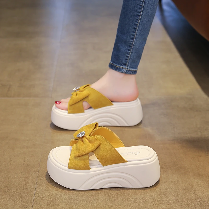 小码凉拖鞋女夏外穿2024新款时尚百搭厚底增高软底蝴蝶结小个子款