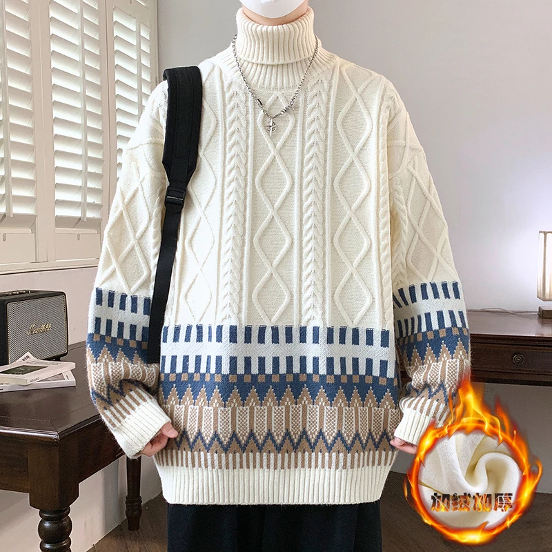 MTVO迈特优圆领休闲宽松针织衫百搭加绒可选潮流港风毛衣  6298