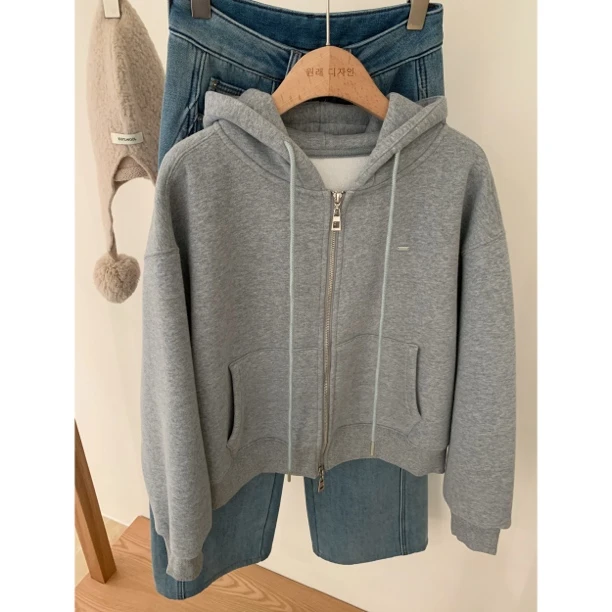 【仅24h69.9￥.2】A东大门韩版拉链连帽设计感休闲保暖加绒卫衣4452