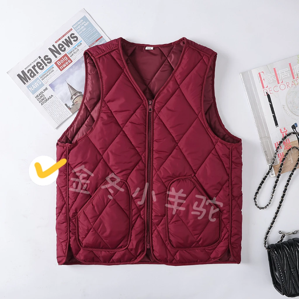 秋冬菱格棉马夹短款马甲女冬外穿2025新款简约宽松坎肩背心002