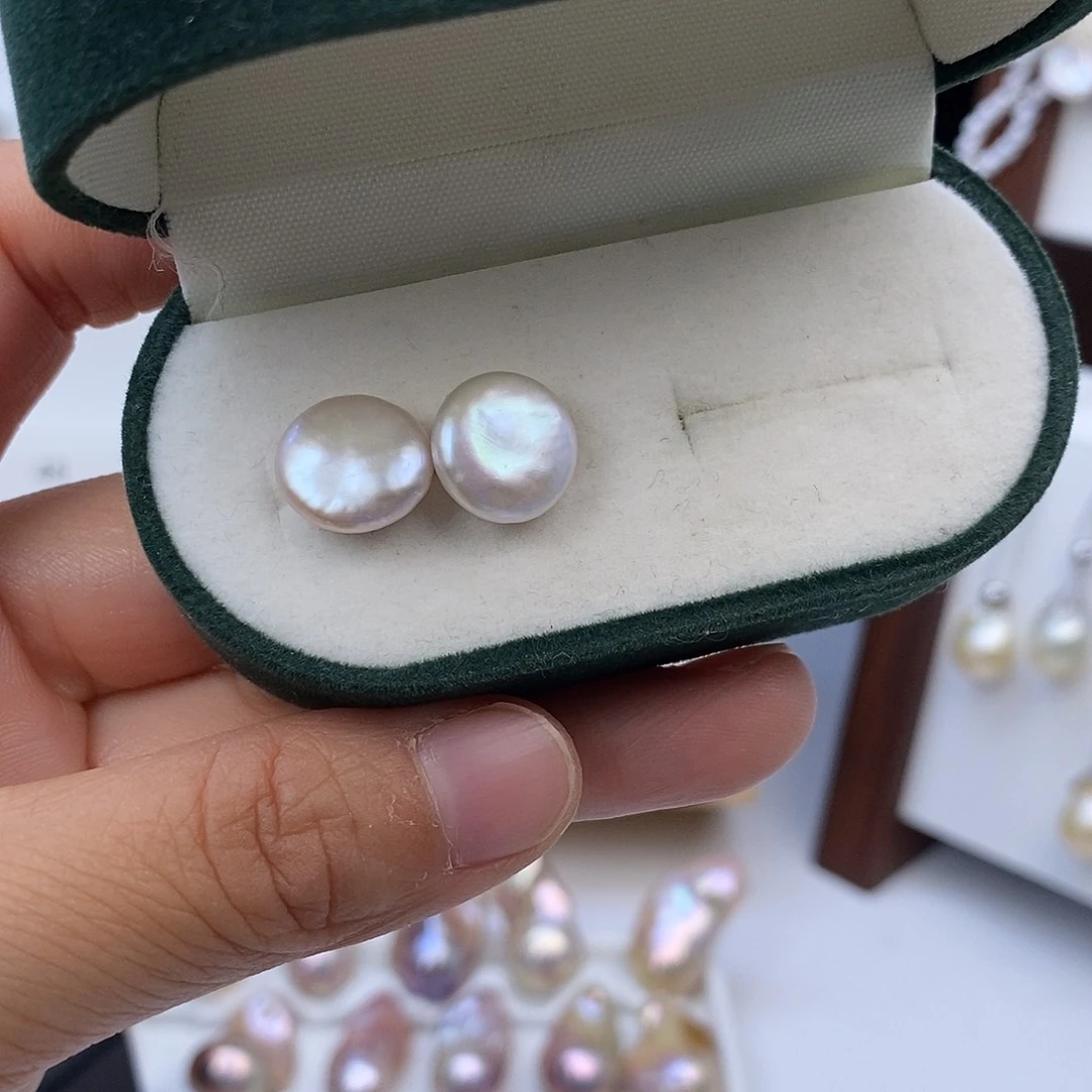 耳饰银S925镶嵌淡水珍珠