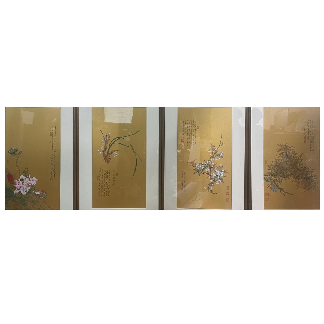 RZ-1-11  花鸟四条屏 尺寸34*67*4 装框