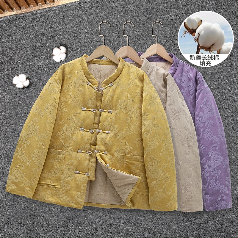 冬季新款纯棉花棉服新春限定款国风立领棉花袄外穿棉衣100%纯棉花