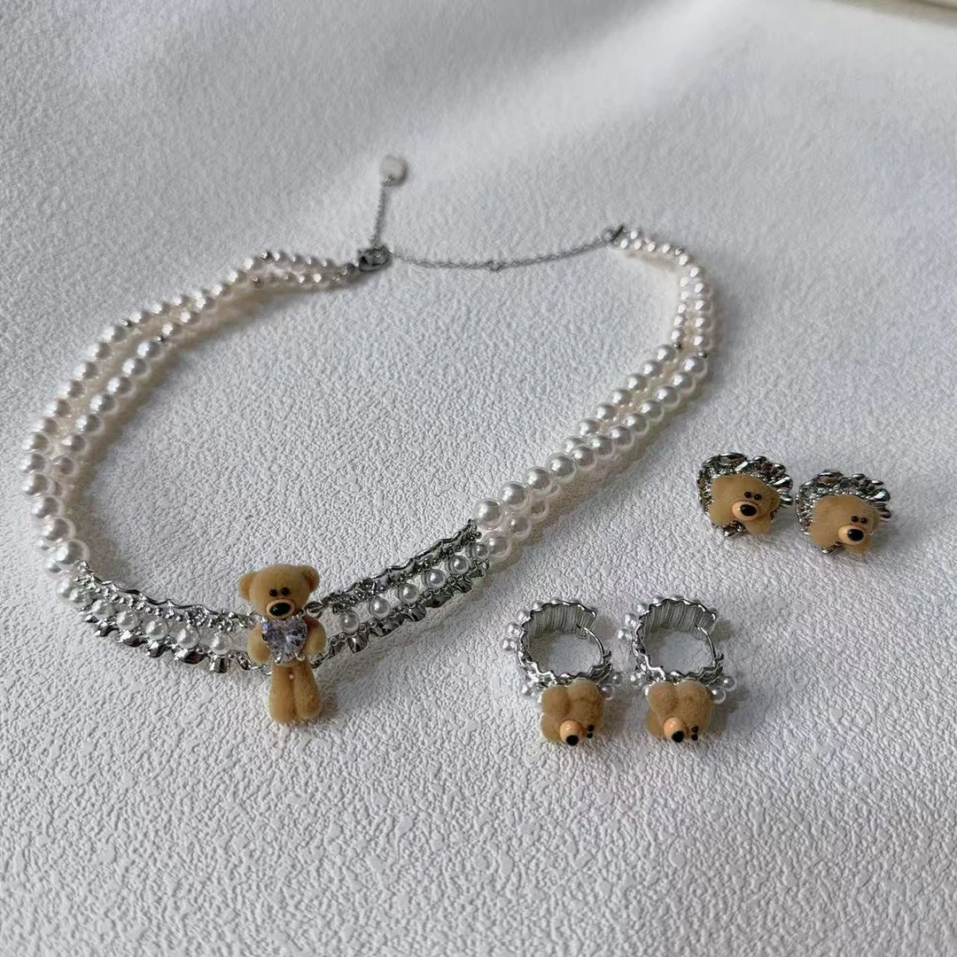 铜合金合成锆石项链 花边小熊系列