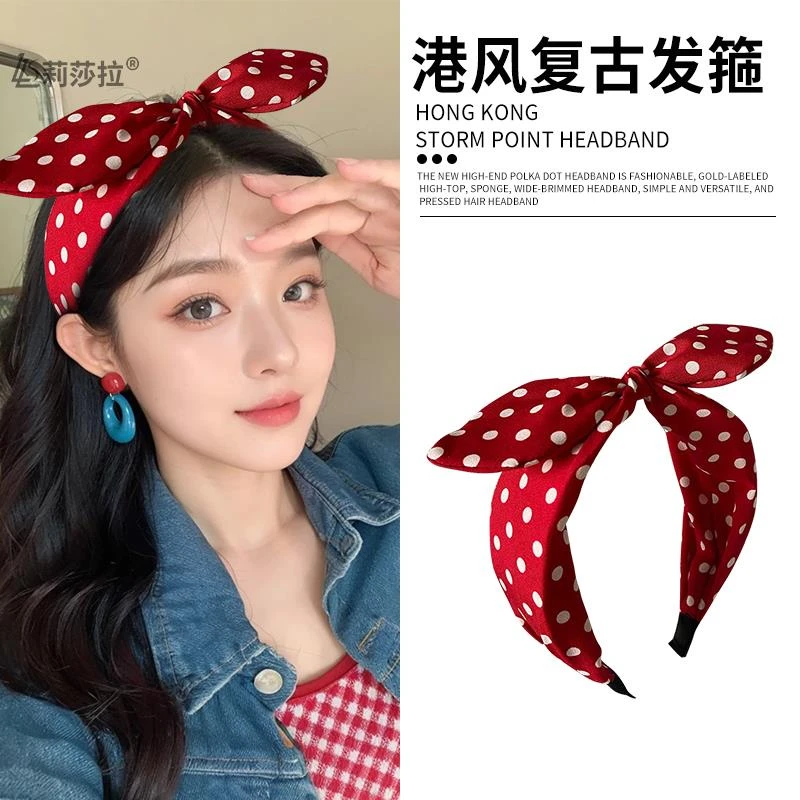 80年代复古港风发饰波点古风港式发箍女高级感洋气高颅顶短发头箍