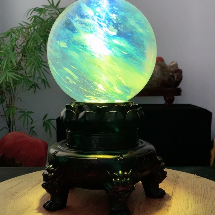 石材黄色水晶球直径20公分带高档底座