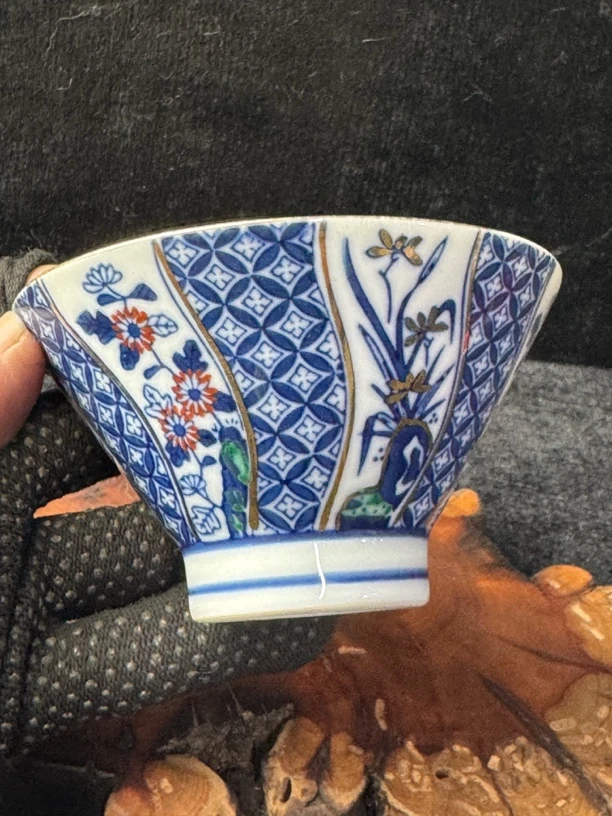 标价为两个价格 不单卖回流默认瑕疵青花描金斗笠杯