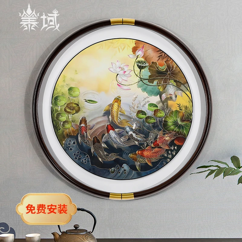 泰域《荷花九鱼图》铜雕画 客厅装饰挂画 玄关走廊过道壁画B2-216