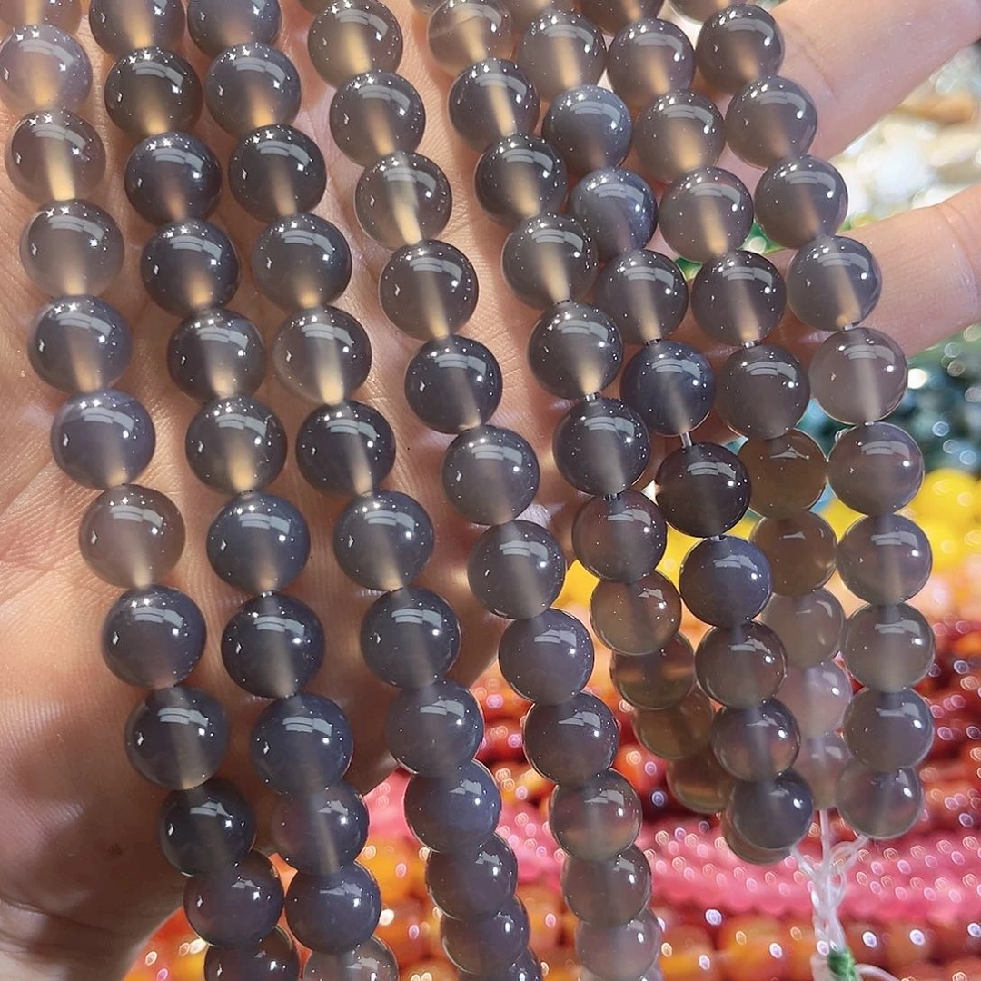 玛瑙/玉髓合金珠宝半成品烟灰玛瑙一条10mm