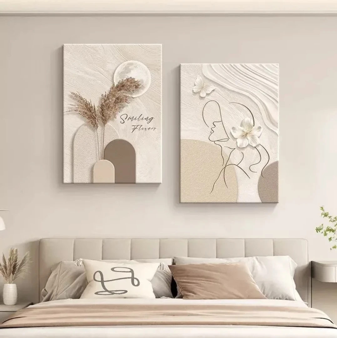 【美丽佳人两联】  现代简约高级感饭厅简约砂岩画装饰画