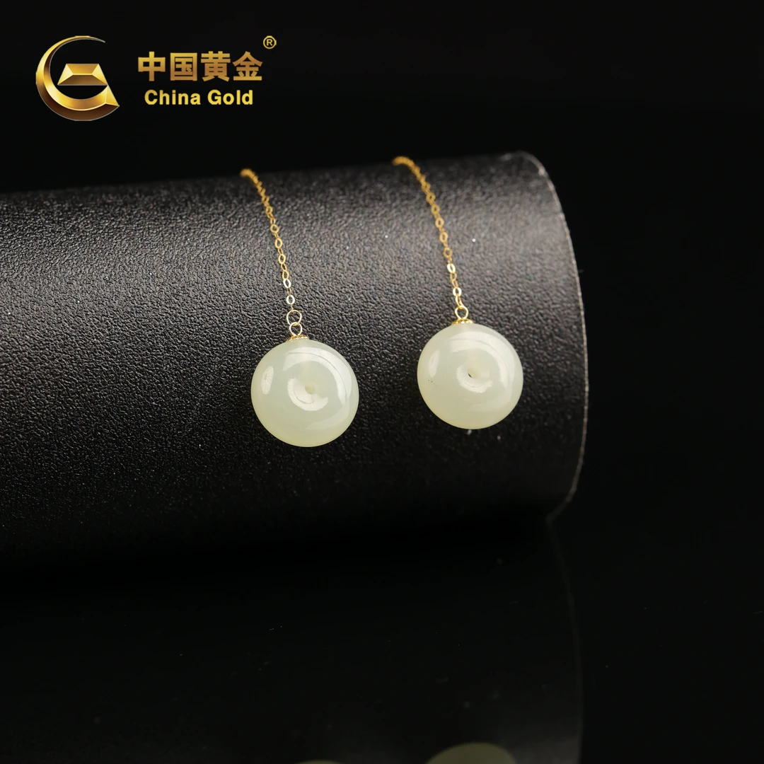 【中国黄金】璗金 | 和田玉*耳饰*18K金镶嵌-R1510-格