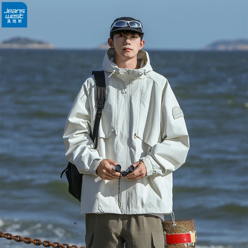 真维斯男女同款秋季休闲休闲风外套复古春秋短外套连帽收口袖运动