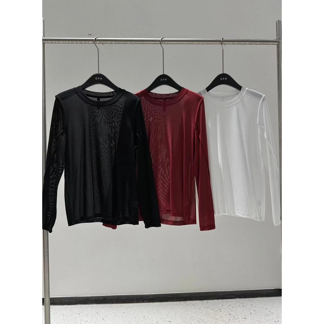 卡麦酱-MUXI 弹力网纱打底上衣 2513