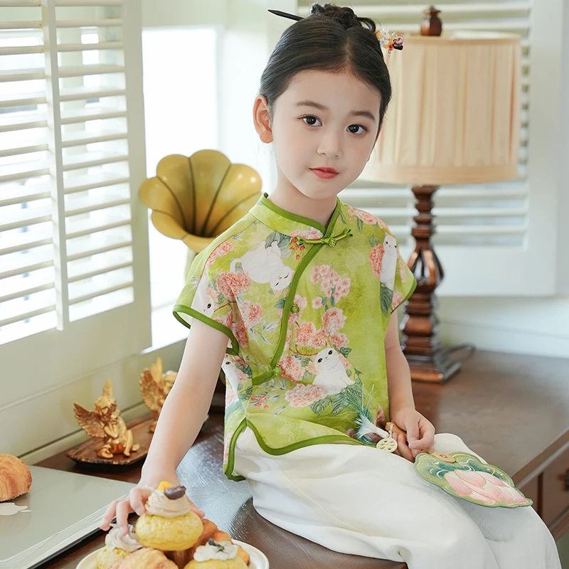 80649【元宝】女童中国风2025新款儿童古风演出服两件套新中式套装