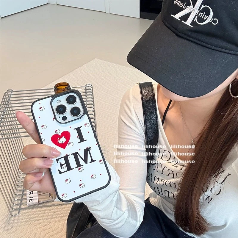 简约韩系爱心KT创意适用苹果17promax女iphone15玻璃手机壳可爱