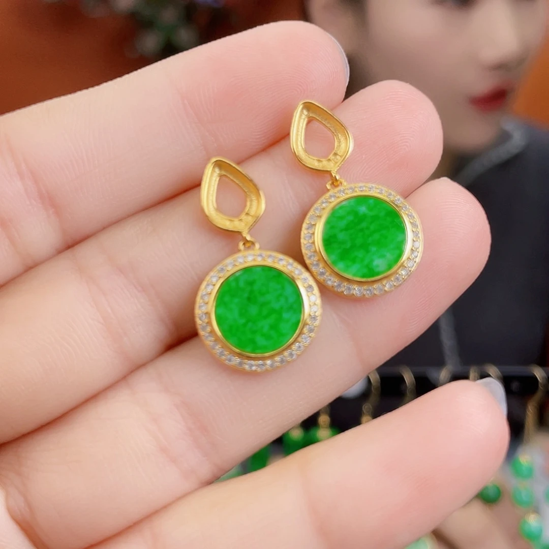 翡翠银S925镶嵌耳饰