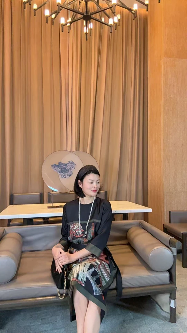 TANTAN  真丝100 气质时尚印花中袖连衣裙1850