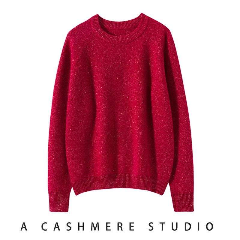 支持质检【100山羊绒】双股加厚圆领小金豆针织上衣女