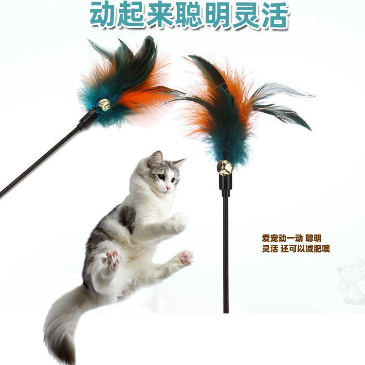 逗猫棒玩具彩色乐趣羽毛逗猫宠物用品猫咪带铃铛现货