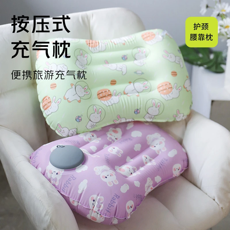 冰丝充气枕旅行便携充气枕头户外露营可收纳充气方枕办公室靠背
