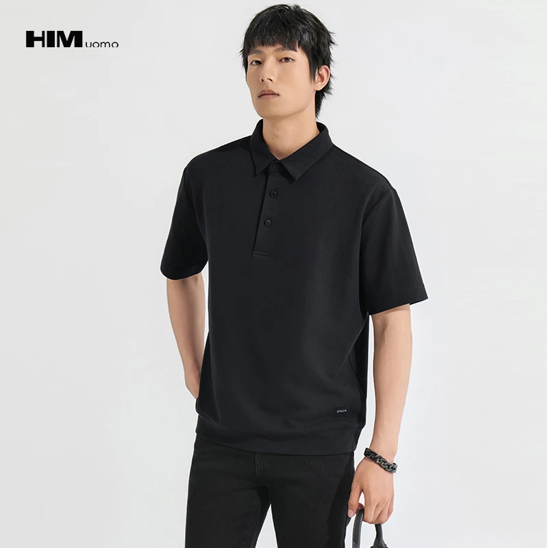 HIM漢崇 简约透气翻领T恤男商务休闲舒适柔软短袖POLO衫 2025夏季
