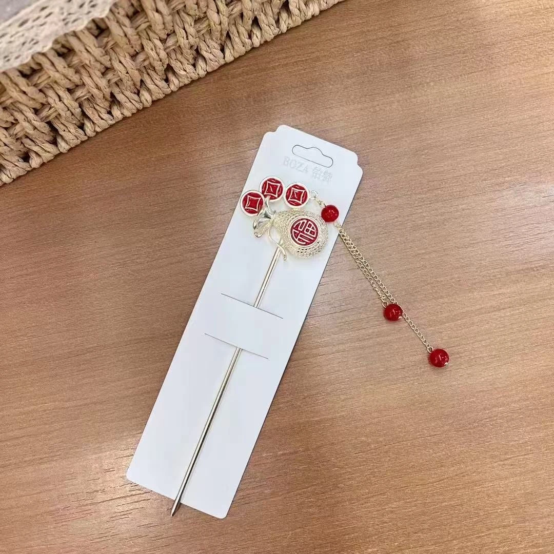 【新年福袋】古风新中式新年款金属发簪气质红色盘发簪子发钗a380