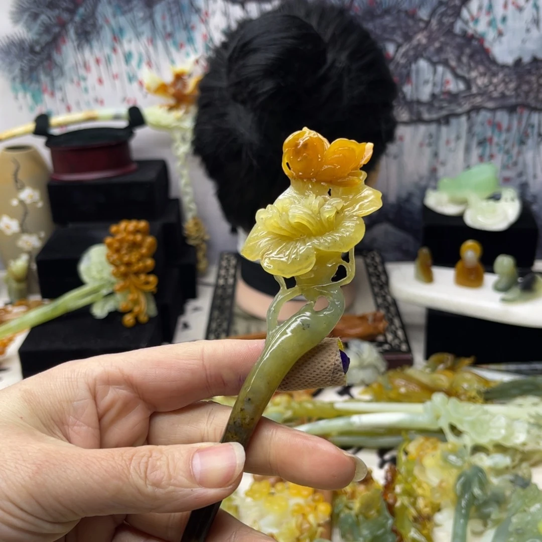 【闪购商品】蛇纹石玉发饰合金?**?