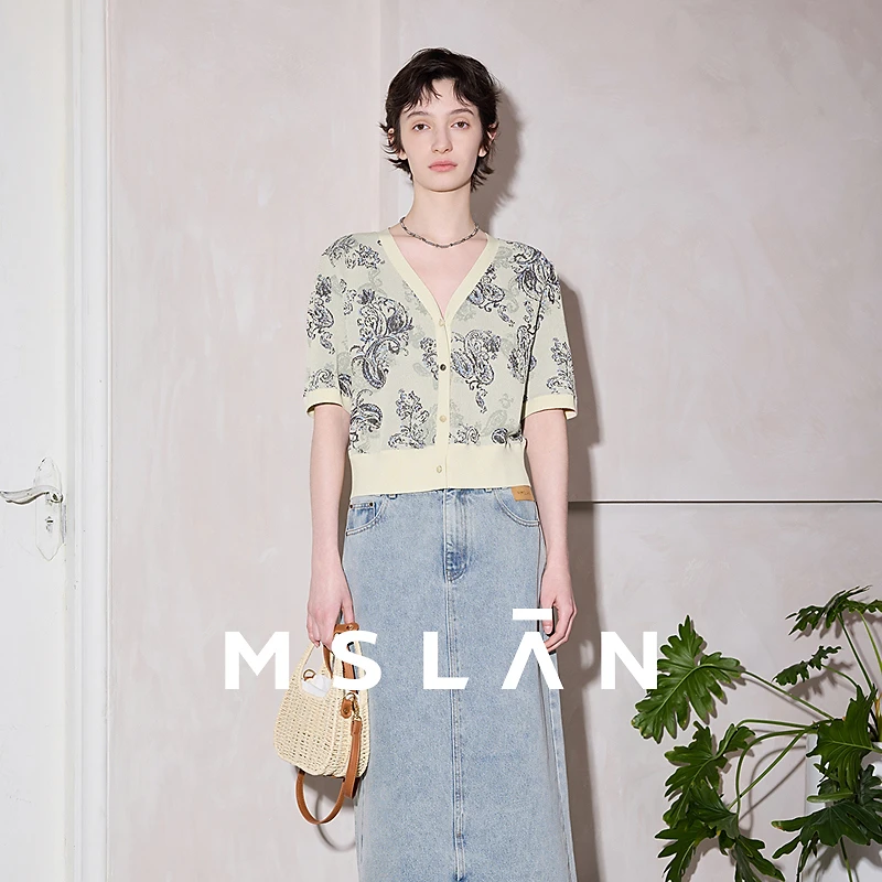 MSLAN丨商场同款2024年夏季新款短款显瘦合身提花毛织外套MGBW022