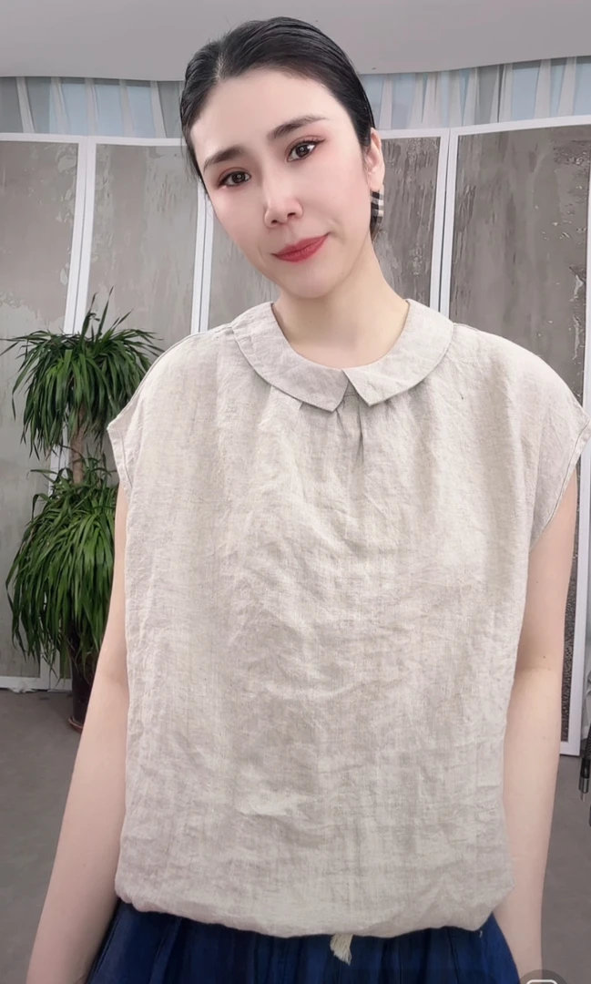 （麻本色）纯亚麻娃娃领无袖两面穿百搭显瘦小衫女XHH 3010