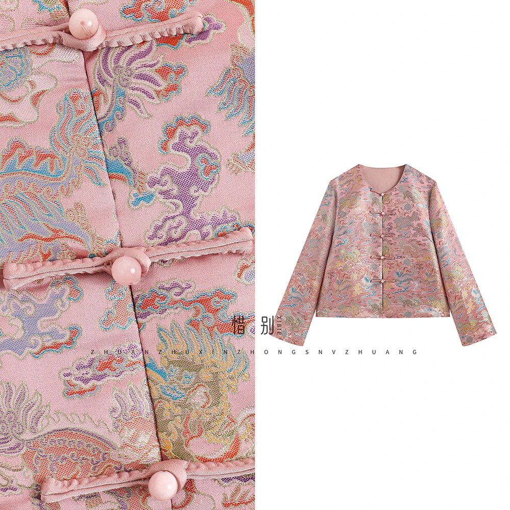 【非遗云锦  麒麟戏珠】新款四季中式国风真丝织金云锦圆领长袖上衣