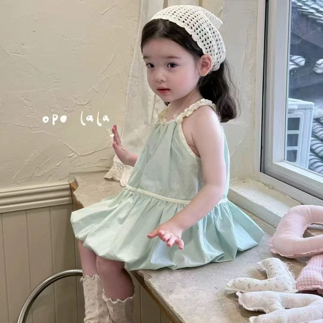 童装2025夏季新款女童连衣裙小童韩版甜美花边蝴蝶结灯笼吊带裙子