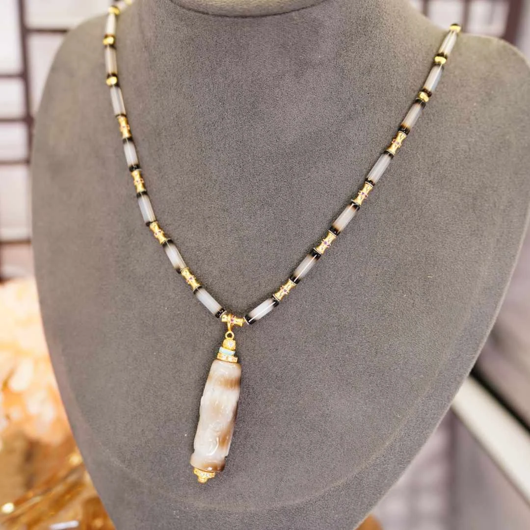 【不二】大黑珠珠虎牙DIY桶珠项链 (多样性发)