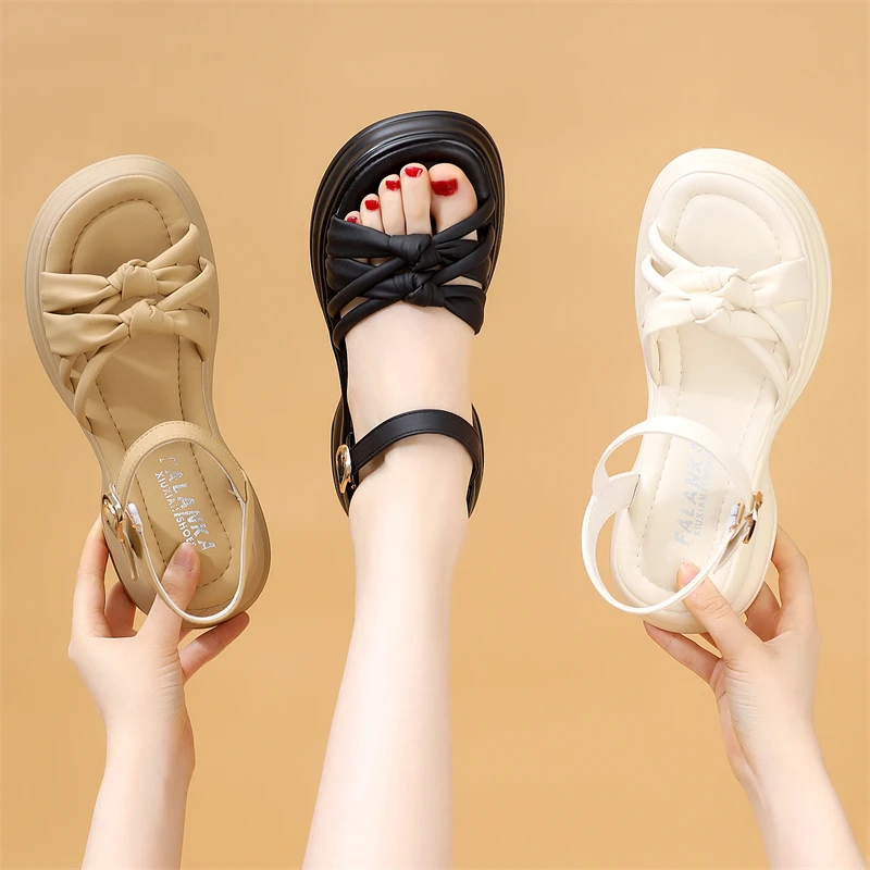 厚底凉鞋女夏款2025新款小个子增高时尚仙女风高跟配裙沙滩鞋小码