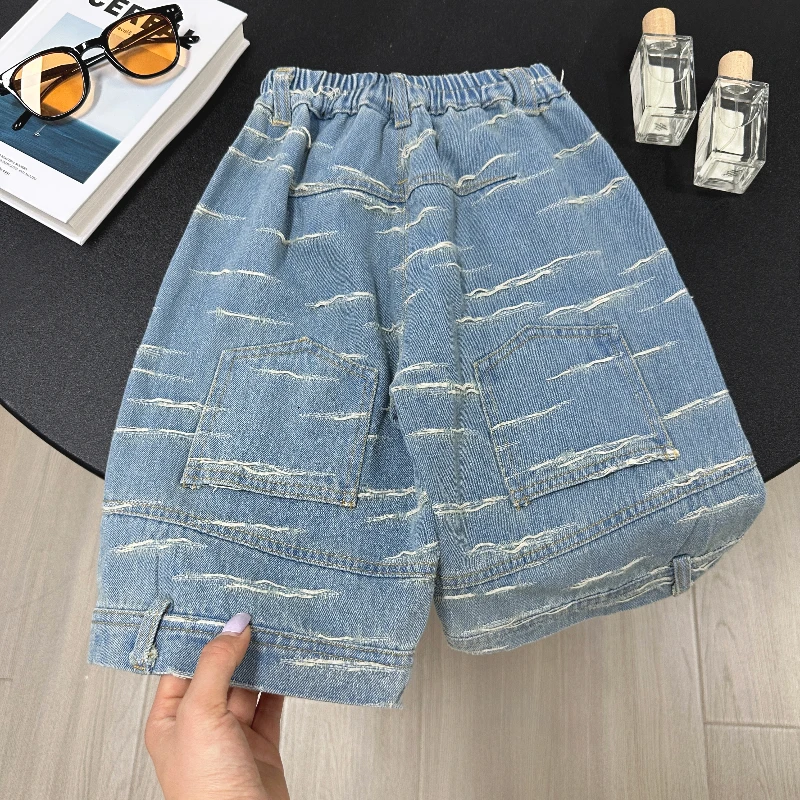 【七分裤】儿童时尚洋气2025春季新款韩版牛仔裤-毛边云彩CK126