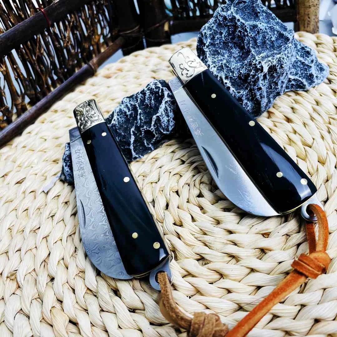 英吉沙手工小刀  牛角柄  大马士革钢 硬度高 手把肉小刀