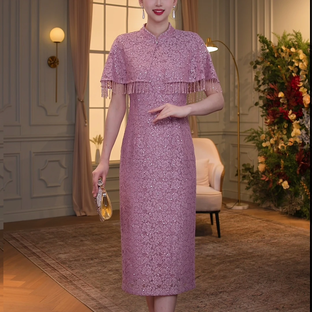 【香妮芬】83291夏款新款蕾丝高档轻奢连衣裙气质优雅喜婆婆婚宴装