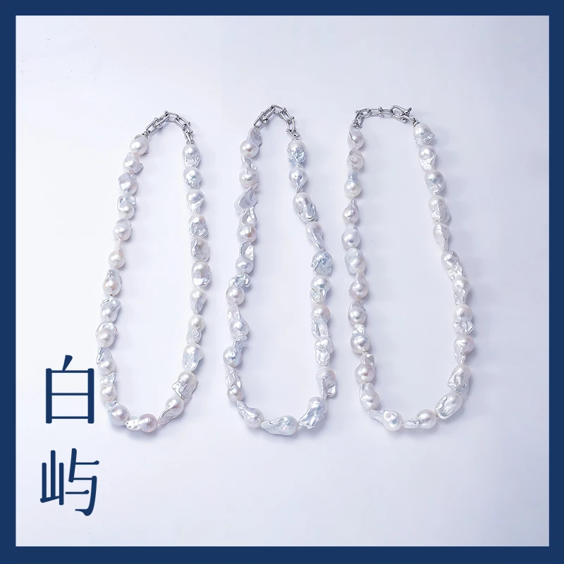 强光炫彩巴洛克珍珠项链S925银马蹄扣【多样性发货一件】