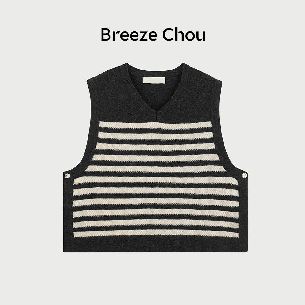 Breeze Chou100羊毛条纹无袖马甲背心MD2727