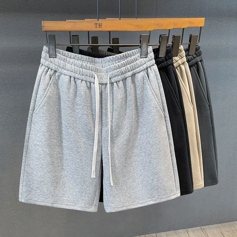 纯色百搭空气层运动休闲短裤男士夏季宽松直筒五分裤男生美式卫裤