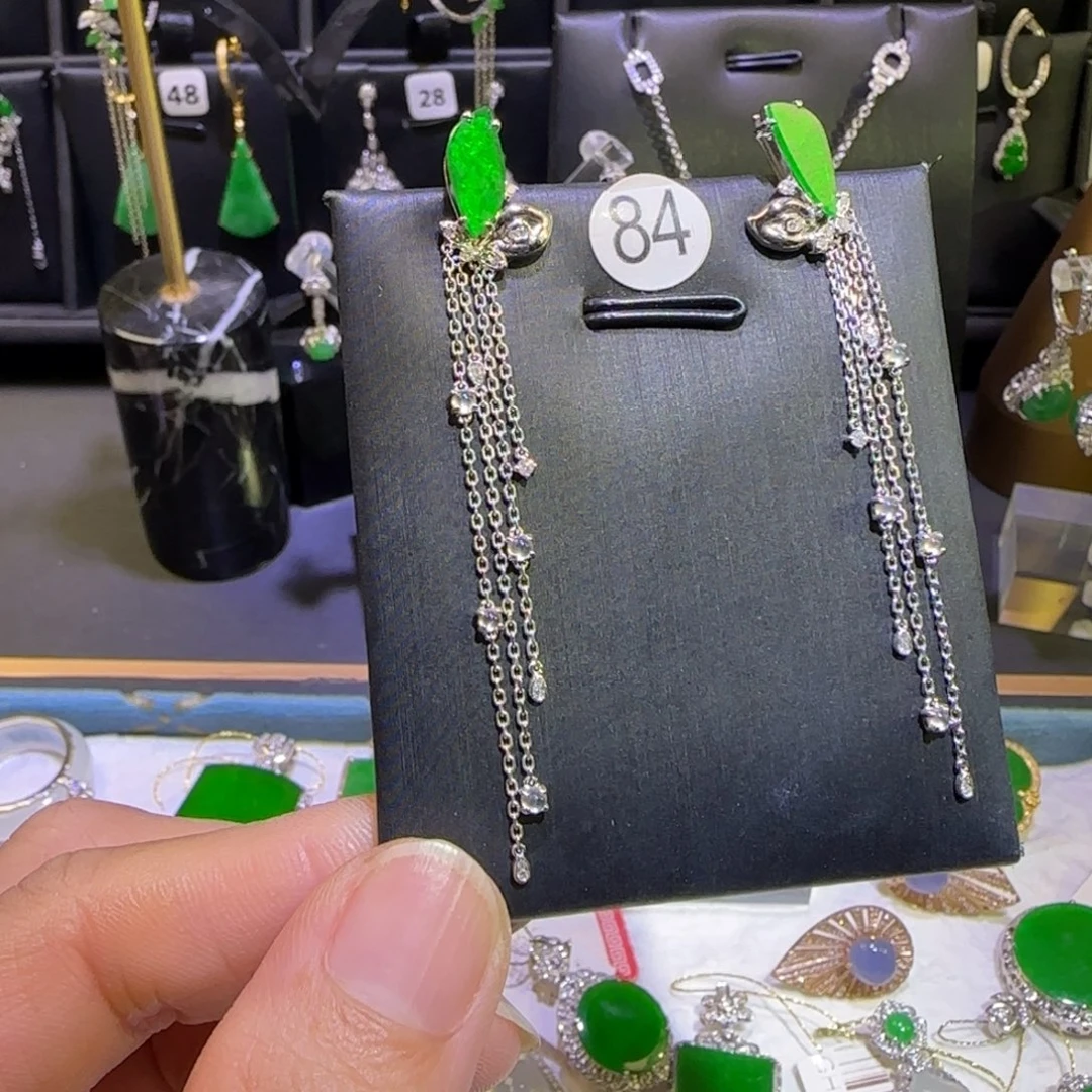 翡翠18K金镶嵌颈饰耳环