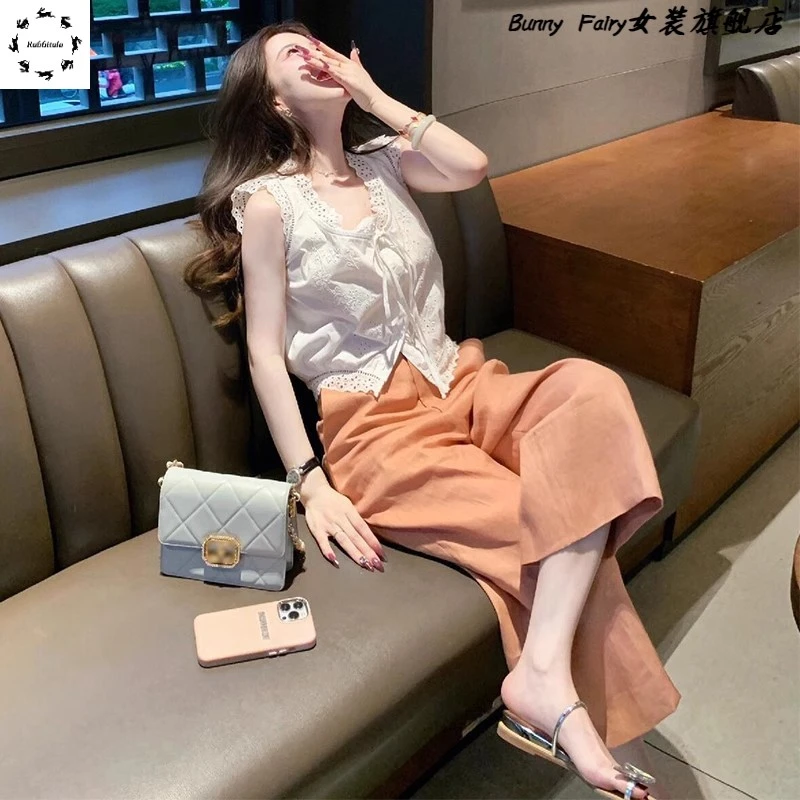 夏装搭配一整套时尚淑女气质茶系穿搭微胖小个子梨形身材两件套装