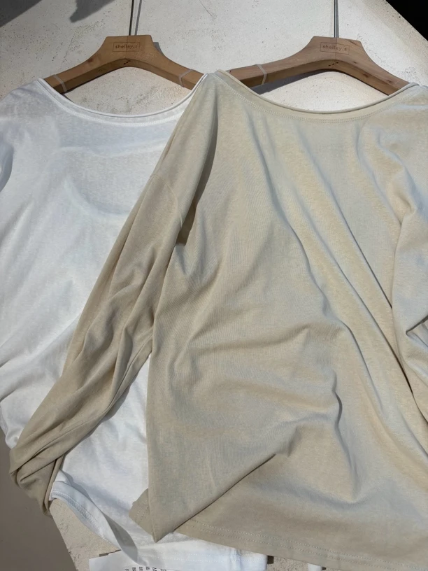 围风 杏色白色露背宽松T