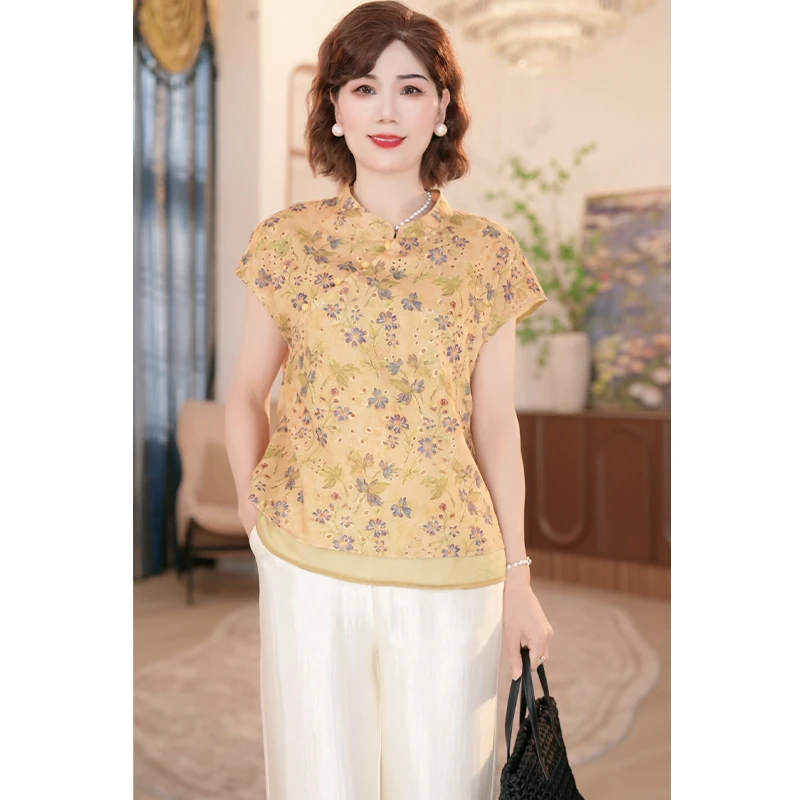 2025新款夏季妈妈装薄款时尚套装气质衬衣女装洋气减龄T恤两件套