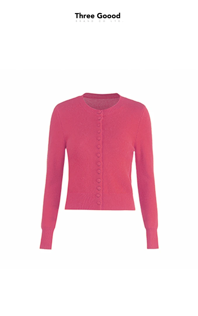 THREE GOOOD/三吉 浮光浅梦100%绵羊毛包扣圆领开衫 DZZ240053