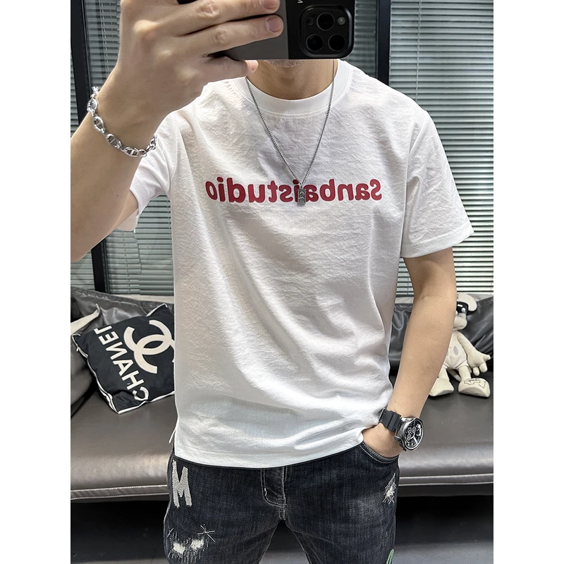 短袖t恤男2025夏季新款圆领天丝棉麻轻薄透气冰丝男士半袖上衣潮