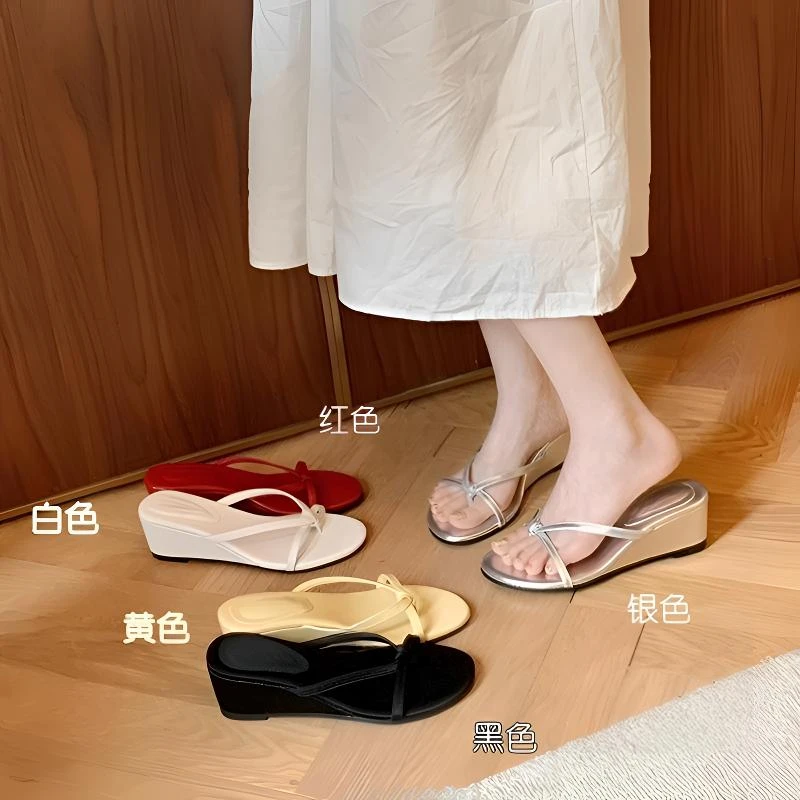 【苏茵茵同款】6cm坡跟拖~细带夹趾厚底人字拖鞋女凉拖外穿夏季新款