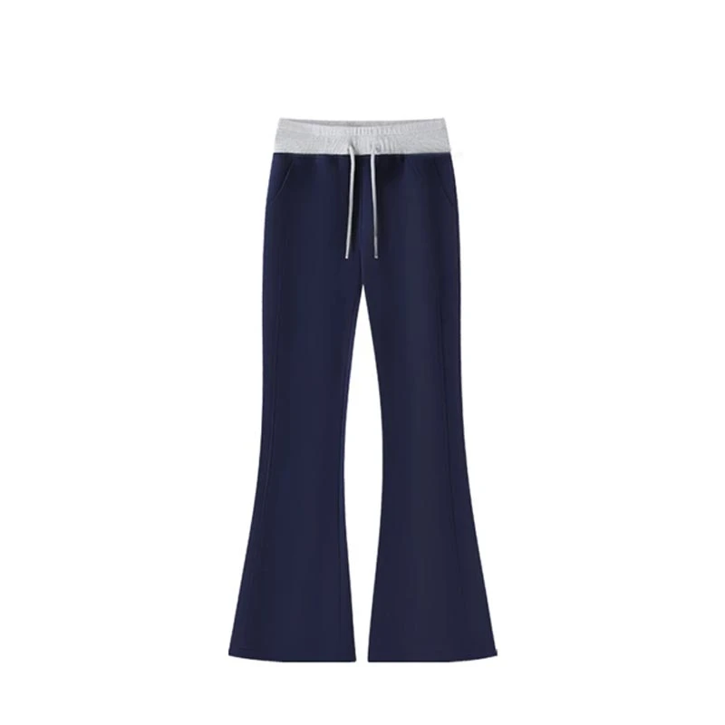 2025春秋韩式新款高腰显瘦拼色设计感时尚微喇裤女小众百搭休闲裤